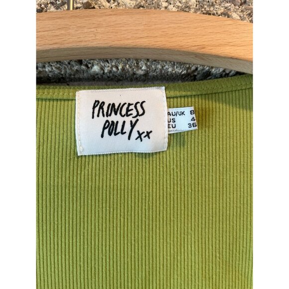 Princess Polly Green Ribbed Long-Sleeve Ruched Crop Top Size S - Picture 4 of 6